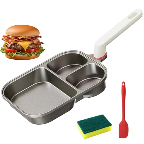 JUSTUP 3-Cup Egg Pan Nonstick,Healthy Titanium Breakfast Frying Pan,Compatible with All Stoves and Equipped with Heat-Resistant and Height Increasing Handles, Easy to Clean, PFOA Free (Grey)