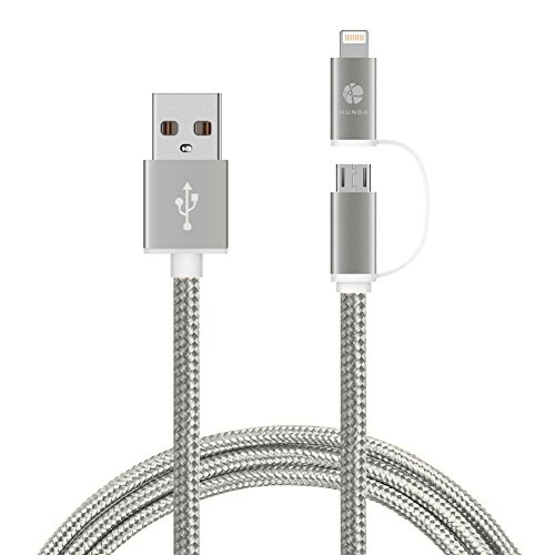 [Apple MFi Certified] 2 in 1 Dual Lightning USB Cable 3ft 1 M , HUNDA Nylon Braided USB Connector for Any Android and Apple Devices such as iPhone, iPad, Samsung, HTC, Nexus,Sony and more (Gray)