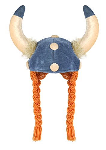 Wicked Fun Unisex Adult Soft Fabric Viking Hat with Ginger Plaits and Horns Unisex Fancy Dress Accessories