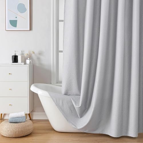 Image of HOMETHREADS Embrace Luxury with Our 6-Feet Long Premium Polyester Shower Curtain with 12 Hooks for a Lavish Bathroom Ambiance | Stylish, Splendid, and Perfectly Sized (Waffle L.Grey, 180x180cm)