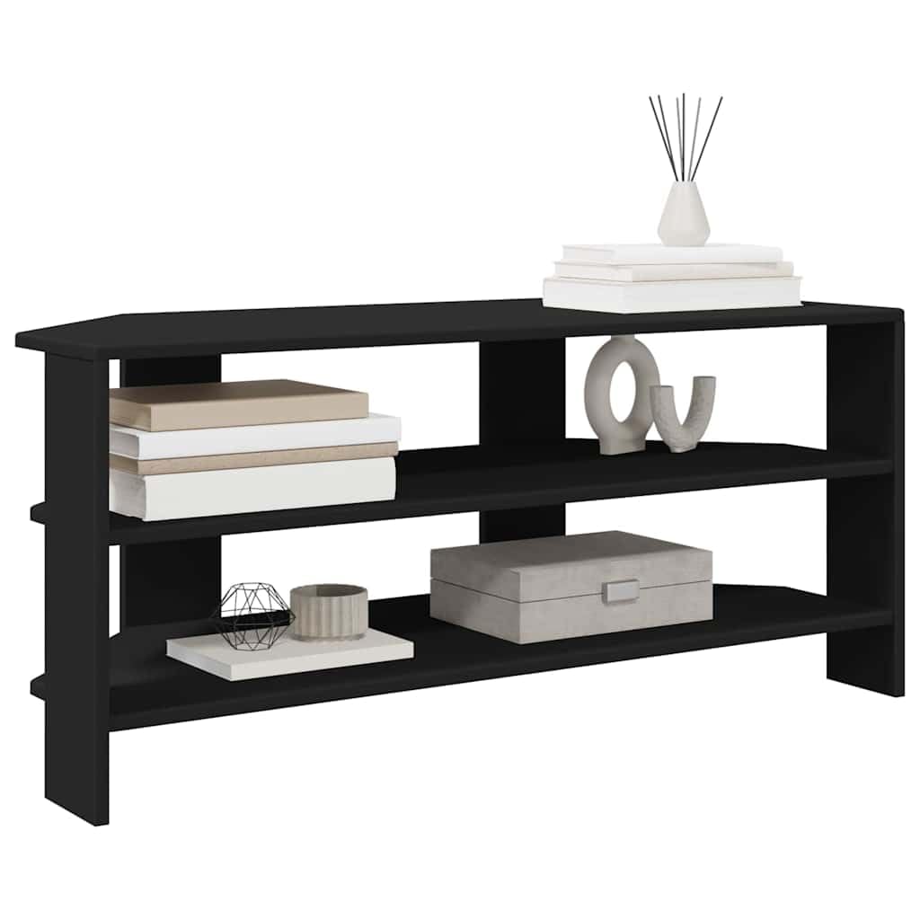 Mobile TV ad angolo nero, 102 x 40,5 x 45 cm, in legno con spazio e ripiano, moderno tavolo angolare con superficie opaca per soggiorno, mobile TV durevole