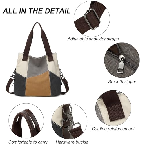 Quinta immagine SIVENKE Borsa Donna Borsa a Tracolla, Borse a Mano e a Spalla Donna Multicolore in Tela Donna Hobo Borsa per Uso Quotidiano Shopping Lavoro Scuola Viaggio (Grigio)