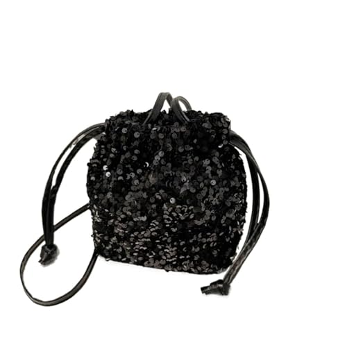 Bolso De Lentejuelas Bolso de hombro de lentejuelas Multicolor creativo, bolso versátil de moda, bolso de cubo con cordón, cartera de gran capacidad Para Lady Girl Fiesta De Boda De Noche(Black)