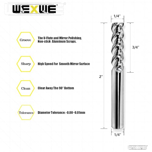 Image of Tools High Finishing Carbide End Mill for Aluminum or Copper Cutting, U-Type Design Square Milling Cutter, 3 Flute Mill Bits Sets 1 /4 Shank (1 /4-2 inch 2PCS)