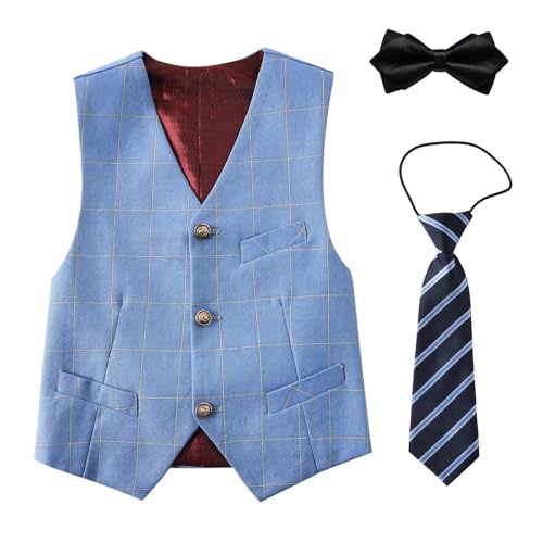 Kids Suits for Boys Plaid Vest with Bowtie and Tie Toddler Ring Bearer Outfit Kids' Graduation Dress Vest 6