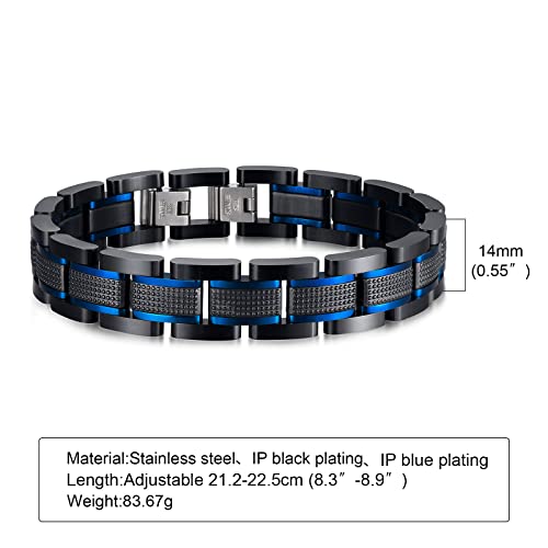 Vnox Stainless Steel Bracelet For Men - Elegant Stainless Steel Two-Tone Square Link Bracelet For Men Dad Husband Father Day's Gift,Black&Blue #TOP5
