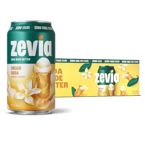 Zevia Zero Sugar Soda, Cream Soda, 12 Ounce Cans (Pack of 12)