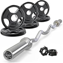 RitFit 2 Inch EZ Curl Bar with Weights, 350LBS Weight Capacity Olympic Curl Barbell for Bicep, Tricep and Weight Lifting Exercises