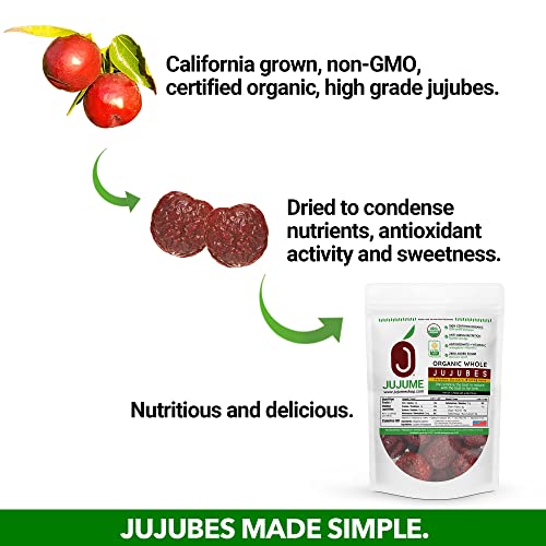 JUJUME | USDA Organic California Grown Jujubes Red Dates | Individually Sorted 3X for QA | High Grade Superfood | Healthy Dried Fruit | Certified All-Natural Non-GMO | 6 oz. bag - Thumbnail 5