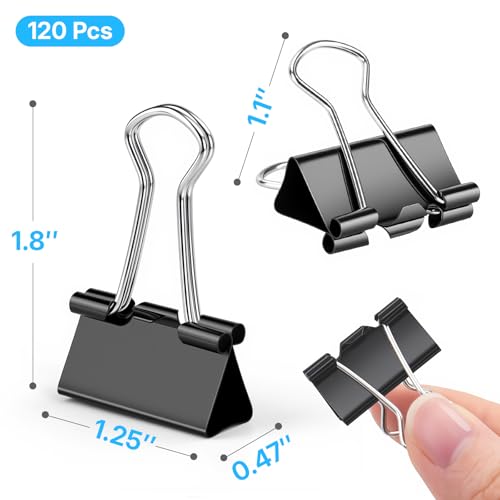 Image of OWLKELA 120 PCS Medium Binder Clips, 1.25 inch, Black