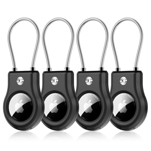 FlyCoco Apple AirTag�Z�L���A�z���_�[�ƌ݊������� 4�p�b�N AirTag���b�N�P�[�X �L�[�`�F�[���z���_�[ ���C���[�P�[�u���t�� �����h�~�ی�P�[�X �L�[�����O�t�� �ו��L�[�o�b�N�p�b�N ���̎�֗p �u���b�N