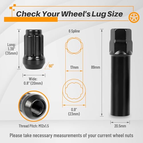 Image of MIKKUPPA 20PCS M12x1.5 Lug Nuts - Replacement for Honda Accord CR-V Civic, Toyota Camry Corolla Highlander RAV4 Tacoma, Ford Escape Focus Fusion Aftermarket Wheel, Black 6 Spline 20PCS Tire Lug Nuts