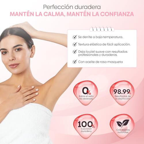 Miniatura 3 de Selas Cera Depilatoria En Perlas 800g Rosa Mosqueta Cera Depilatoria Caliente Sin Bandas Para Depilación Facial Y Corporal, Piel Sensible, Depilación Brasileña, Perlas Profesional De Calidad.