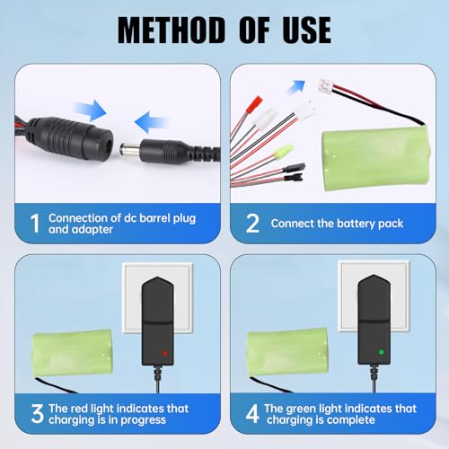 Intelligentes RC Ladegerät für 2-10s NIMH/NICD Akkus von Airsoft/RC Auto/Boot/Flugzeug/Drohne, Airsoft Ladegerät mit 5 Universaladaptern (Standard Tamiya, Mini Tamiya, SM 2P, JST, HuanQi, Dupont)