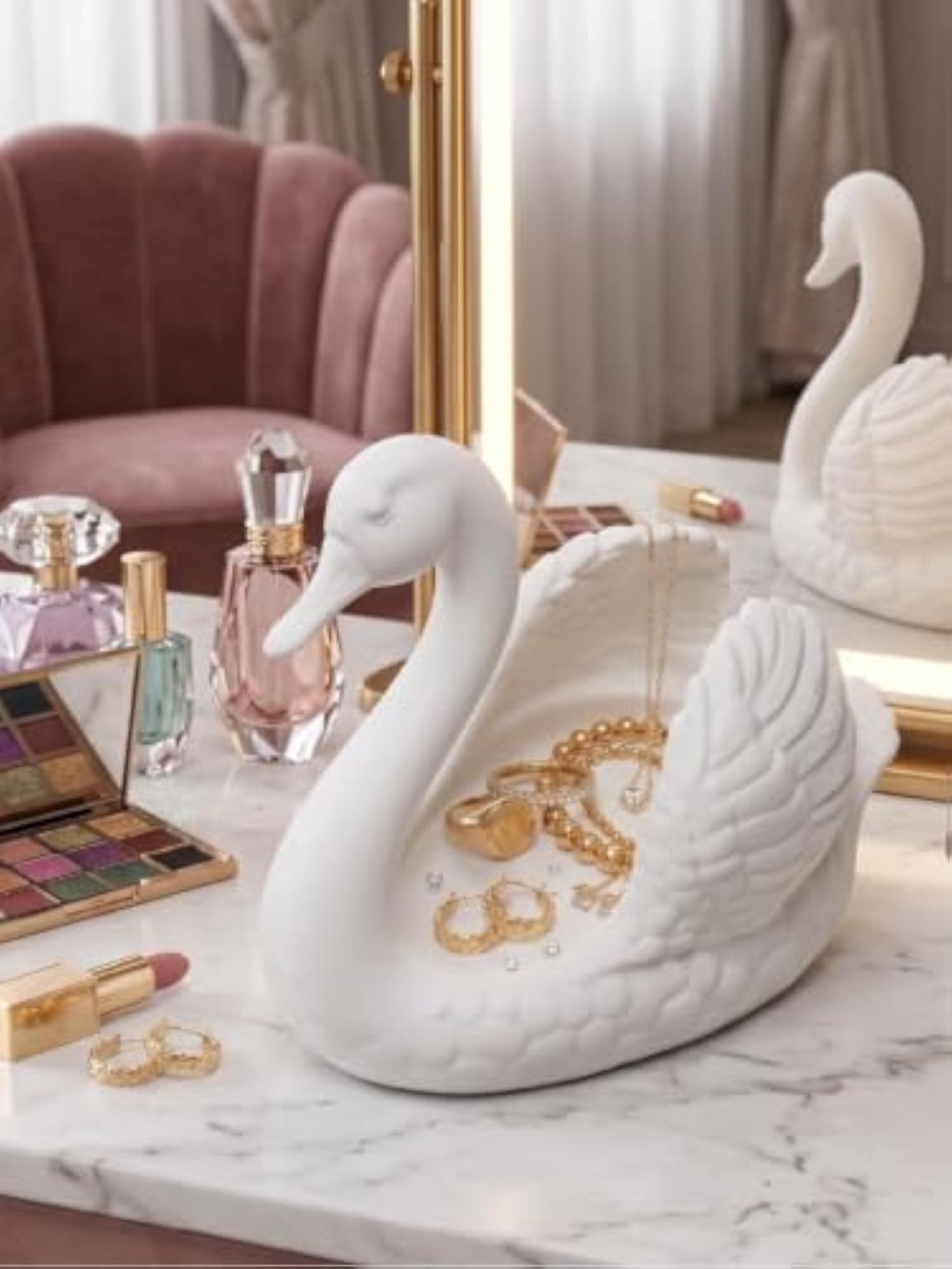 Swan Design Jewelry Organizer Stand with Tray