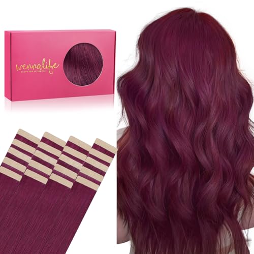 Image of WENNALIFE Tape in Hair Extensions Human Hair, 20pcs 40g 12 inch Light Burgundy Remy Hair Extensions Straight Human Hair Tape in Extensions Skin Weft Tape Extensions Human Hair
