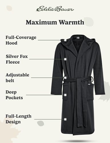 Image of Eddie Bauer Mens Robe - Luxury Fleece Bathrobe with Hood and Pockets | Soft Warm Plush Winter Bath Robe for Men