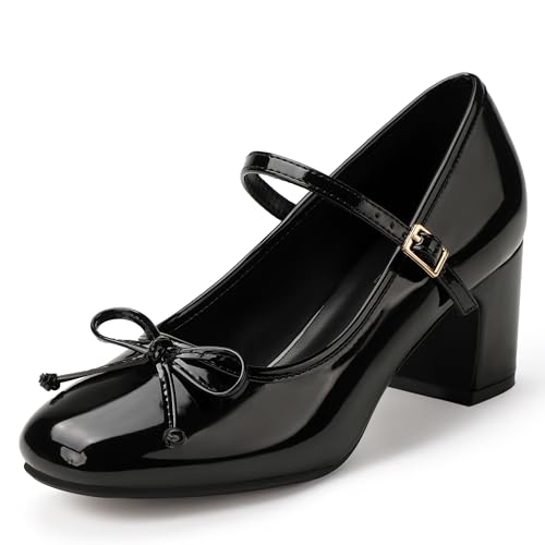 Image of IDIFU IN2 Mary Janes for Women Closed Toe Block Heels Cute Bow Dress Shoes