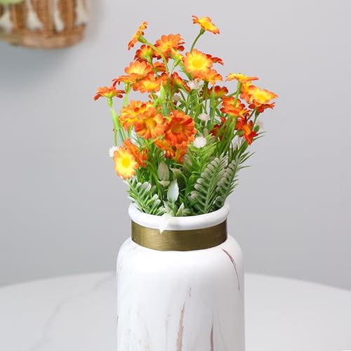 Image of Art Street Artificial Orange Flowers Bunch |Daisy Flowers for Home | Living Room, Decor |Christmas Day, New Year, 7 Head 20 Flowers| Pack of 2|Size 11 INCH, (Without Vase)