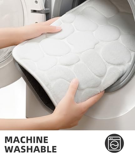 YIHOUSE Memory Foam Bath Mat Cobblestone Bathroom Rugs Super Water Absorbent Bath Mats for Bathroom Machine Washable Bath Rugs(24 x 36,White) — view 6