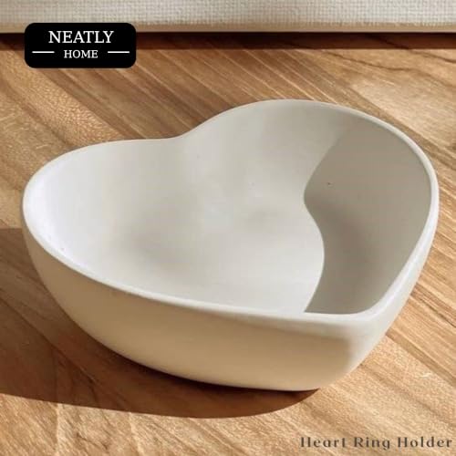Image of Aesthetic Handmade Heart Ring Holder Trinket Tray Handmade | Jewelry Organizer | Vanity Tray for Women | Minimalist Home Decor, Candle Holder & Multipurpose - 8 x 8 cm