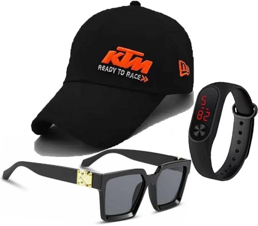 GIFFEMANS Latest Baseball Cotton Summer Fashion Cap, Adjustable Buckle Casual Caps|Black Sunglasses and Multi Function Digital Sports Watch for Men’s and Women’s Combo Pack of 53