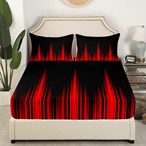 Red And Black Bedding Set Geometric Abstract Ombre Fitted Sheet Gradient Dark Simple Style Bed Sheet Set Modern Abstract Art Bed Cover Room Decor Bed Set Queen Size #TOP2