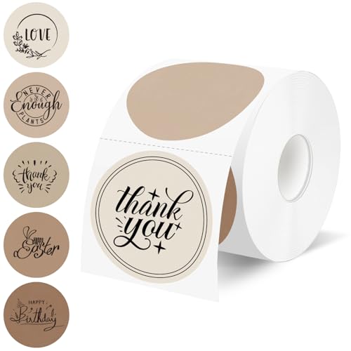 500 Labels/Roll 2" Round Gradient Brown Thermal Labels, Self-Adhesive Circle Thermal Sticker for Logo, Coffee Shop, Bakery, Boho Wedding, Neutral Decor, Assorted Colors