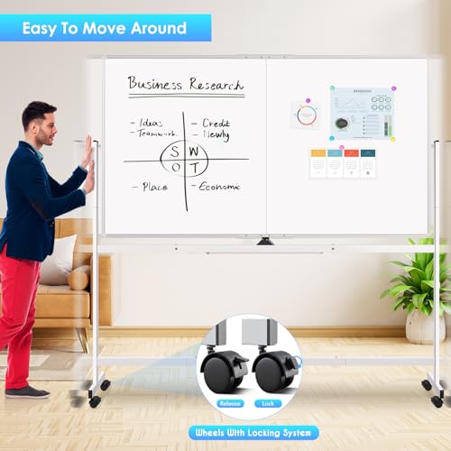 Image of Maxtek Rolling Whiteboard on Wheels 72x48 Large Double-Sided Magnetic Board
