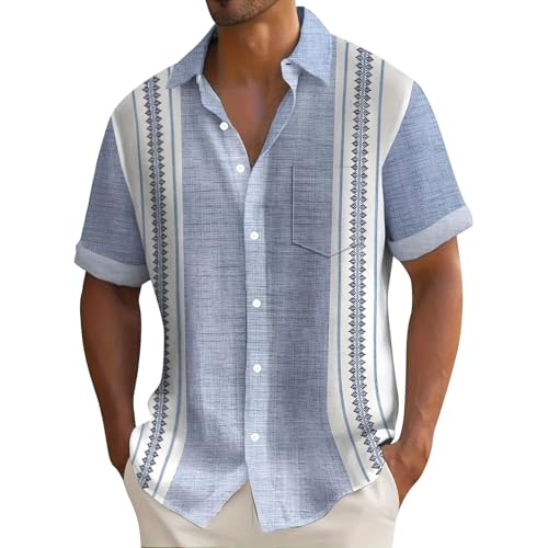 VYLYNL Herren-Hawaii-Hemd – normale Passform, Blumenhemd, kurzärmelig, Strandhemden, tropisches Urlaubskleid, Hemden, bügelfrei, Tops, Knopfleiste, personalisierbar, Strandparty, Hawaii-Kostüm