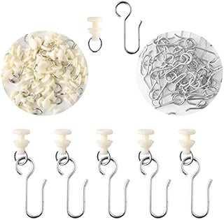 Svalor 80 Pcs Curtain Hooks and Gliders Set, Stainless Steel Shower Curtain Hooks, Plastic Curtain Rail Gliders and Pin Hooks, Curtain Track Glider Hooks Set for Door Curtain Window Curtain Bathroom