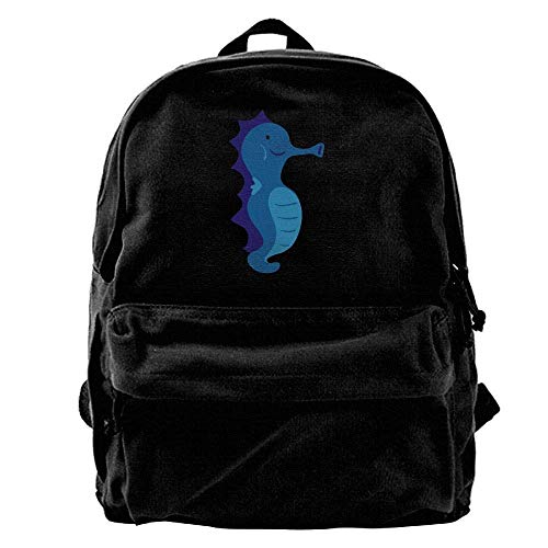 School Travel Backpack, 50% Off Unisex Classic Canvas Backpack Blue Seahorse Unique Print Style,Fits 14 Inch Laptop,Durable,Black