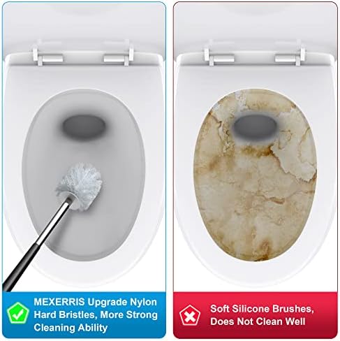 Toilet Bowl Cleaner Brush and Holder, MEXERRIS Bathroom Toilet Cleaning Brush with Holder Toilet Scrubber Brush With Tweezers for Bathroom Storage and Organization Black, 2 Pack