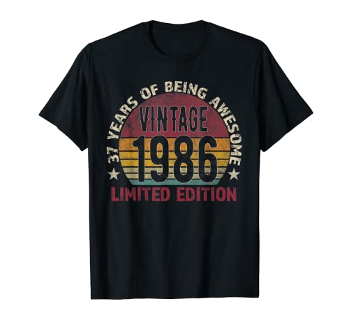 Regalo de 37 cumpleaños para hombre, estilo retro vintage 1986 37 años Camiseta