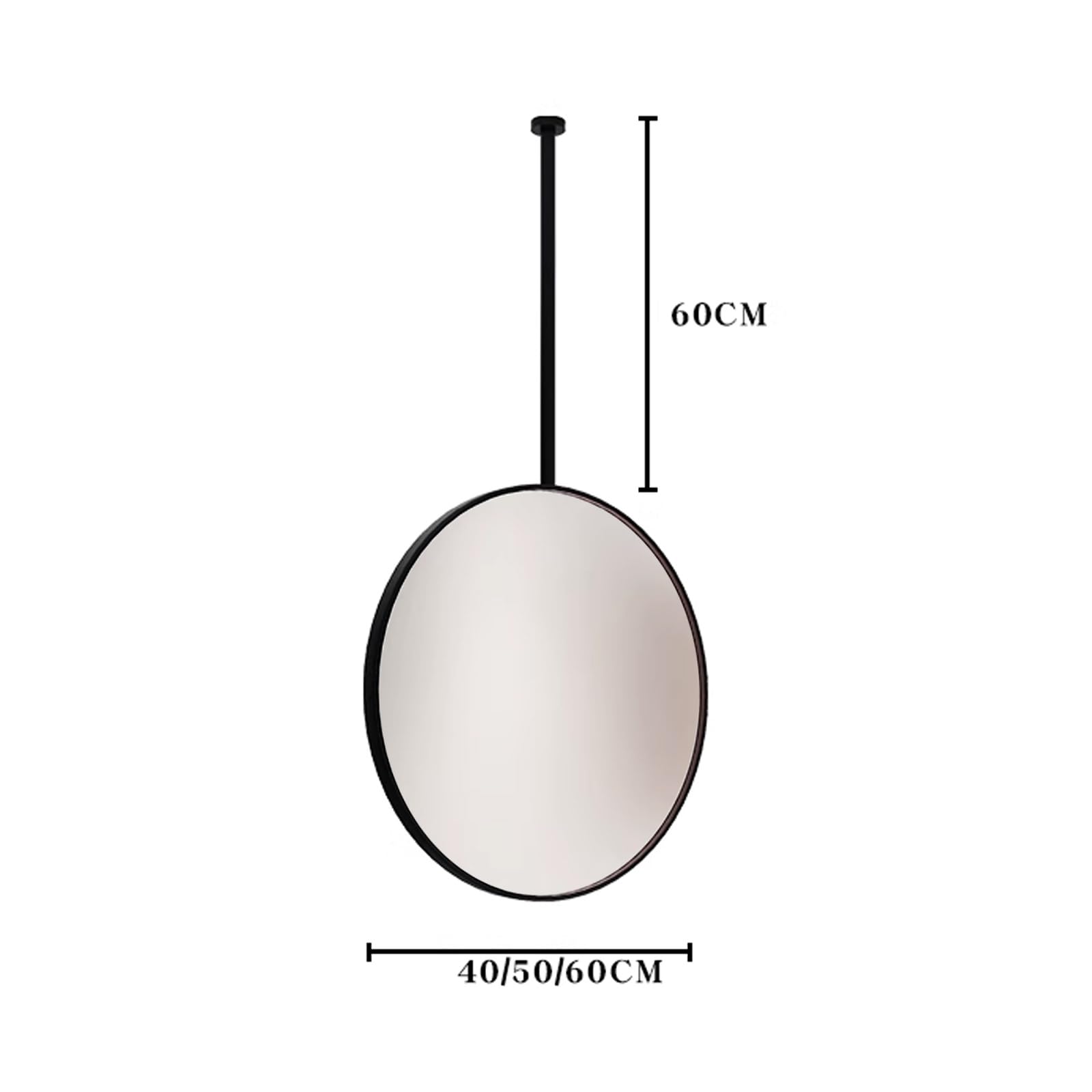d Okrągłe lustro łazienkowe, 60 x 60 cm, metalowe lustro sufitowe, wiszące, idealne do sypialni, garderoby, hotelu