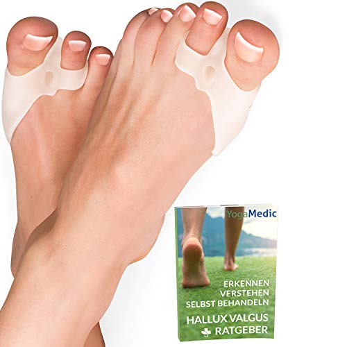 DERMATEST: SEHR GUT - Verbesserte Hallux Valgus Zehenspreizer [6x] mit einstellbarer Spreizwirkung, inkl. E-Book - Version 2.0, transparent, 0% BPA