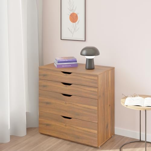 Image of VIKI Dresser with 4 Drawers, Chest of 4 Drawers,Clothes Storage, Organizer Unit for Bedroom, Hallway, Entryway,Easy Pull Drawers, (Brussel Walnut - 44D x 80W x 80H) | 1 Year Warranty