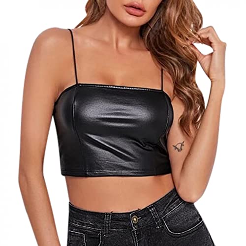 Crop Top Sexy Club - äRmellos Oberteil Damen E-Girl Kleidung, Teenager MäDchen Y2k Top, SpaghettiträGer, Schwarz, Streetwear, Push Up, Y2k Top 90s, Club Crop Tank Top, Backless, FüR Frauen