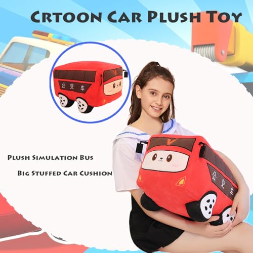 Image of ELAINREN Simulation Red Bus Plush Toy Realistic 3D Public Car Stuffed Gifts Cartoon Bus Shape Plushie Pillow /28x18x15cm