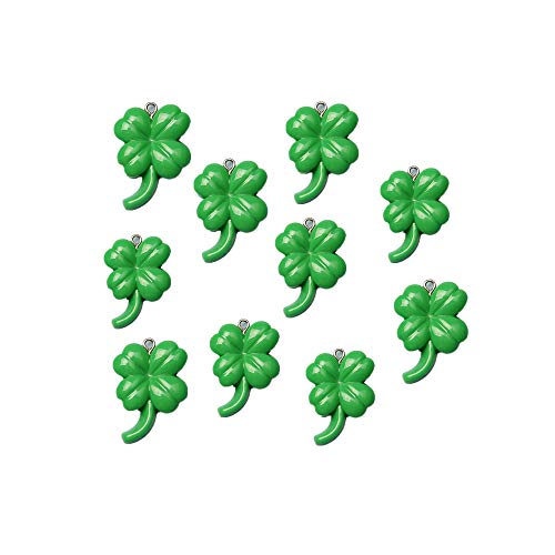 Wayees Resin Shamrocks Charms Four Leaf Clover Charms Pendents for DIY Crafting Bracelet Necklace Earrings Jewelry Making Accessories Saint Patrick's Day Tree Decoration Ornaments (10PCS)