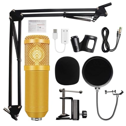 NIELONGHCY BM-800 Condenser Microphone Kit with Boom Arm, Shock Mount, Pop Filter & USB Sound Card, 3.5mm Wired Mic for PC Karaoke, Podcasting & Recording