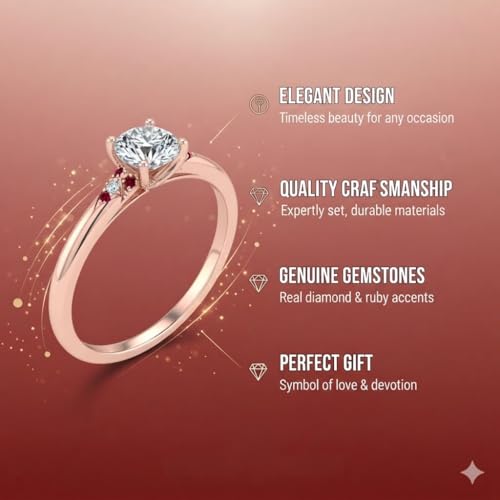 Image of Choose Your Gemstone Petite Dome Engagement Ring Rose Gold Plated Round Shape Petite Engagement Rings Everyday Jewelry Wedding Jewelry Handmade Gifts for Wife US Size 4 to 12