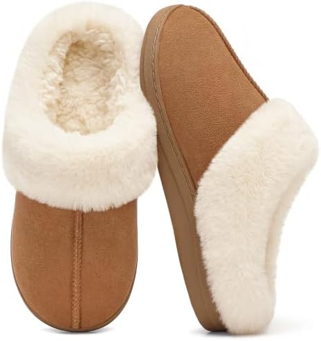 Evshine Hausschuhe Damen Memory Foam Wildleder Pantoletten Winter Plüsch | Flauschiges Kunstlammfell, Warm und Gemütlich, Rutschfeste Sohle, maschinenwaschbar