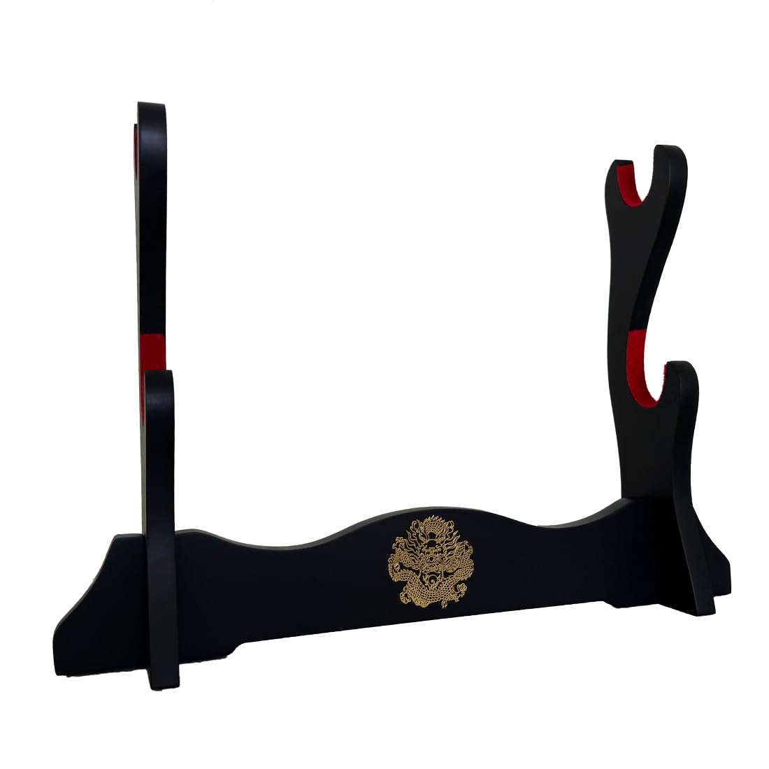 Z-Fiber Black Sword Holder Japanese Velvet Padded Katana Stand Samurai Display Rack Support All Sword Ragon Pattern 2 Tier