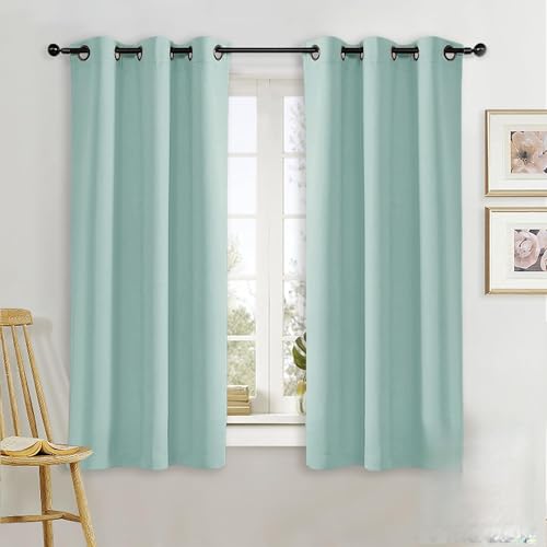 NICETOWN Blackout Curtain Blind for Bedroom, Single Panel, W34 x L63 inches, Aqua Blue, Thermal Insulated Grommet Blackout Room Darkening Drape/Drapery