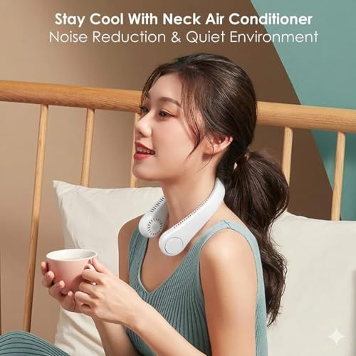Image of Portable Neck Fan Rechargeable - Hands-Free Neck Fan for Summer With 1500 mAh Battery & Display | 5-Speed 360 Airflow, USB Charging Personal Fan for Home, Kitchen, Gym, Travel, Running -White