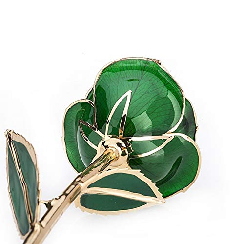 Rosa artificial verde bañada en oro de 24 quilates, regalo de boda eterno con base 7