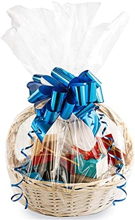 Morepack Large Cello/Cellophane Bags,30x 40 Inches Clear Basket Bags OPP Plastic Cellophane Wrap for Gift Baskets Packaging 5Pack