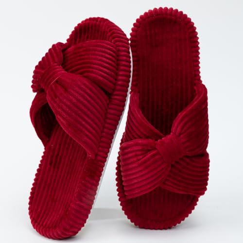 Csfry Women's Memory Foam Slippers High Elasticity Thick Sole Cross Bow Open Toe House Slides,Red US11-12 by Csfry - Used condition - Image 4
