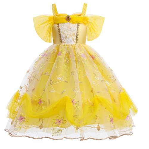 Princess Dress for Girls Party Dress Sequin Tulle Birthday Party Wedding Clothing Yellow 110cm